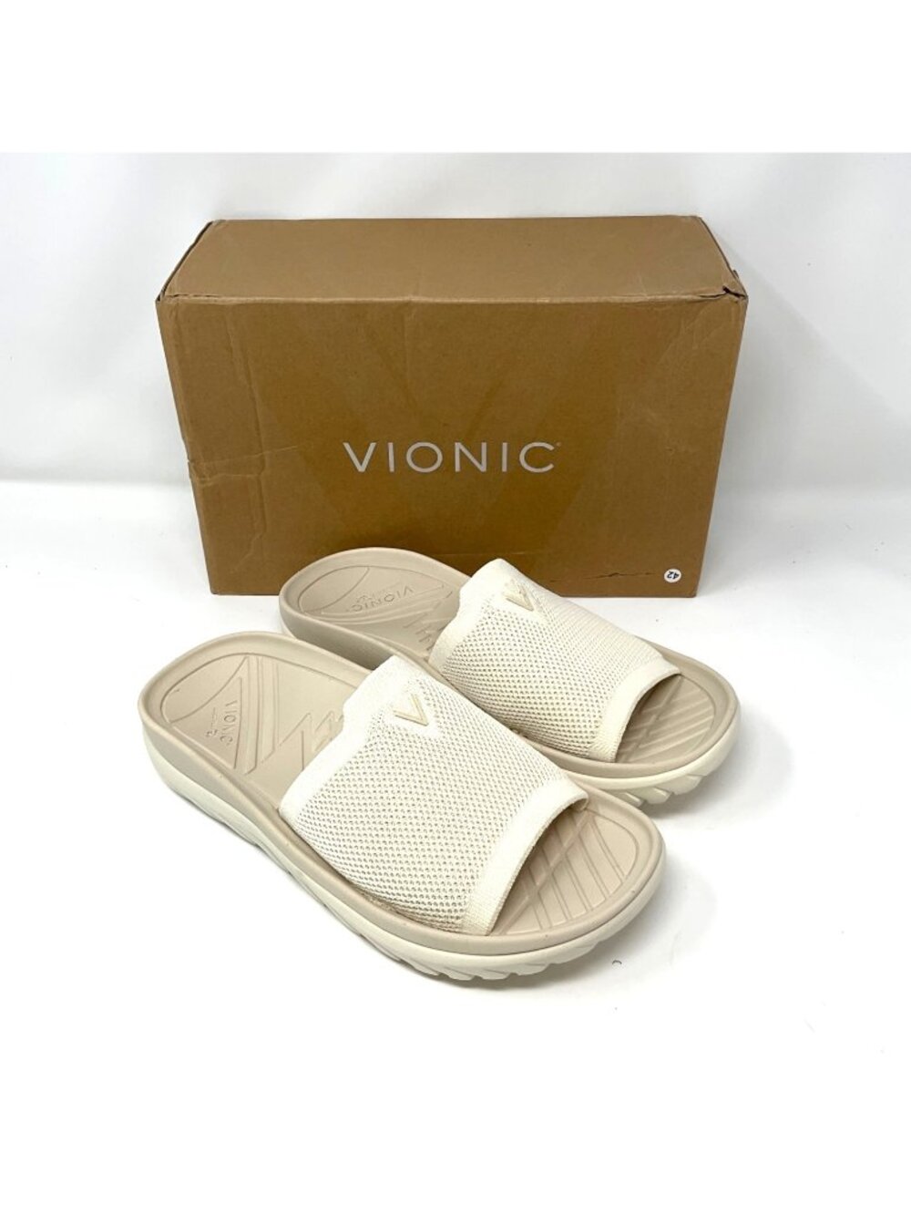 Vionic Haven RX Women's Ivory Knit Recovery Slide Sandals Arch Support Size 8